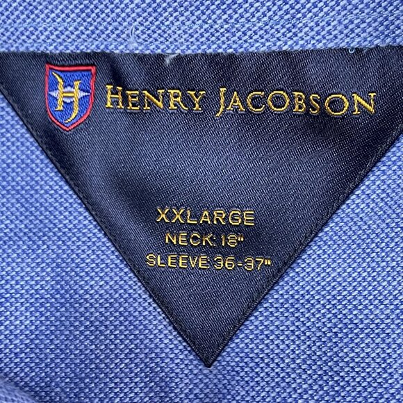 Henry Jacobson Mens Blue Chambray Dress Shirt Sz 18 36/37 XL - Picture 4 of 6